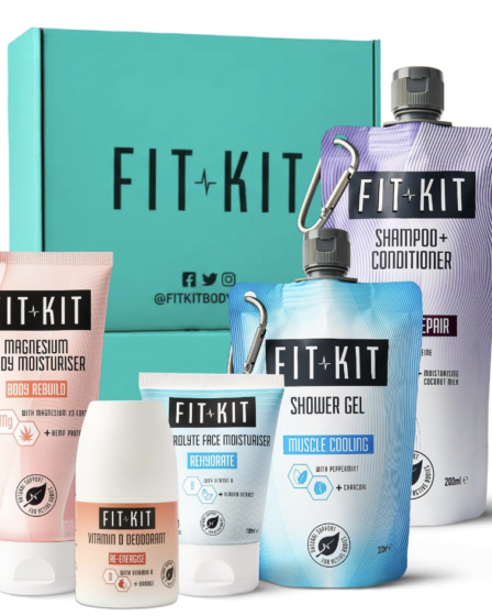 Fit Kit Bodycare recovery toiletries gift set including shower gel, shampoo, conditioner, magnesium body moisturiser, face moisturiser and deodorant.